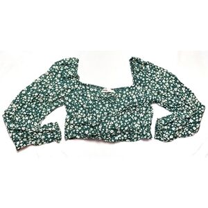 NWT Elodie Blouse Size L Green Floral Cropped